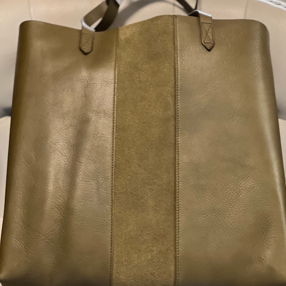 Madewell Olive Green Leather Tote Bag